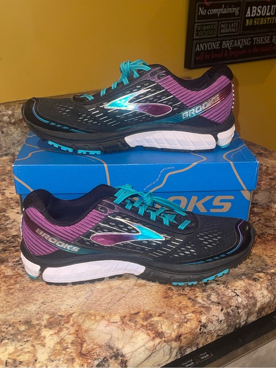 Brooks Shoes - Brooks Ghost 9 Women's Running Shoes - Black with Teal & Purple Accents